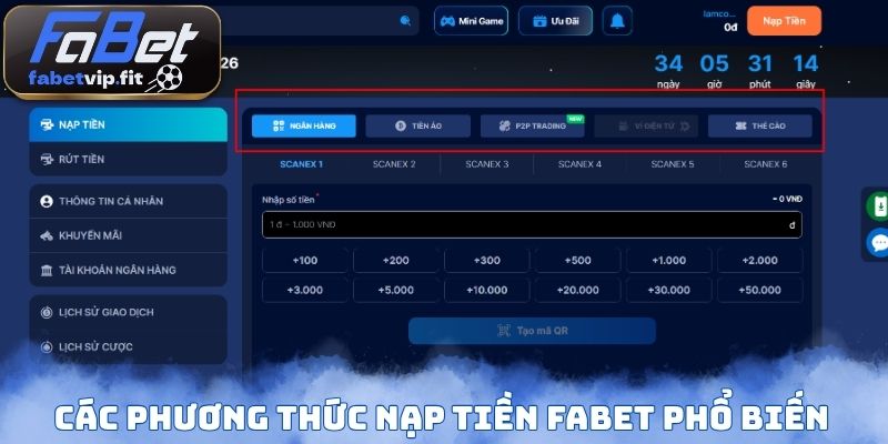 Các phương thức nạp tiền Fabet phổ biến